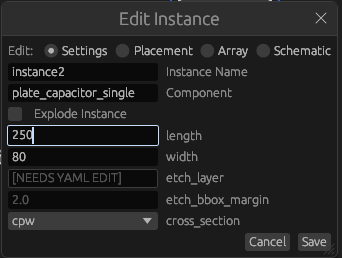 Capacitor settings