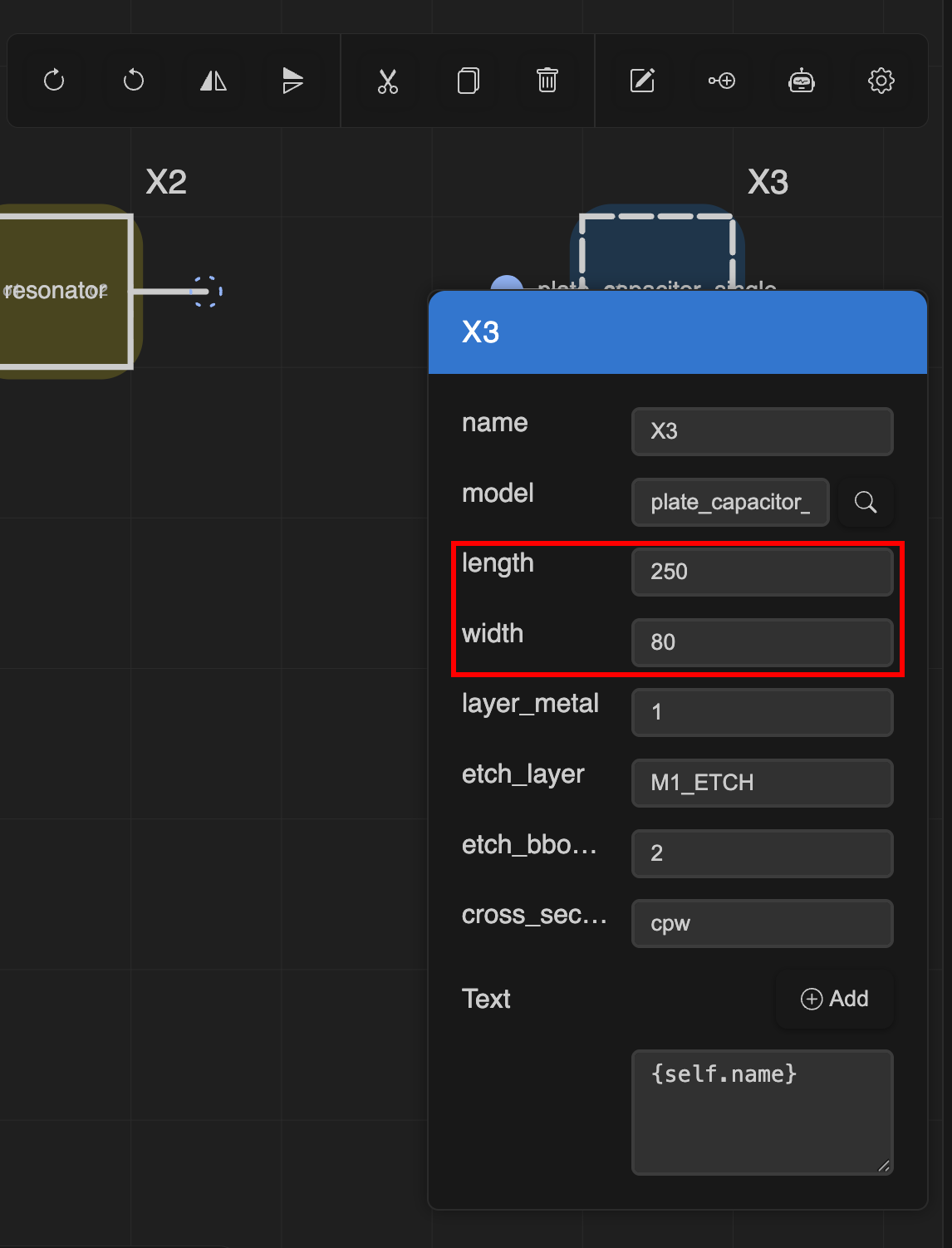 Plate capacitor settings