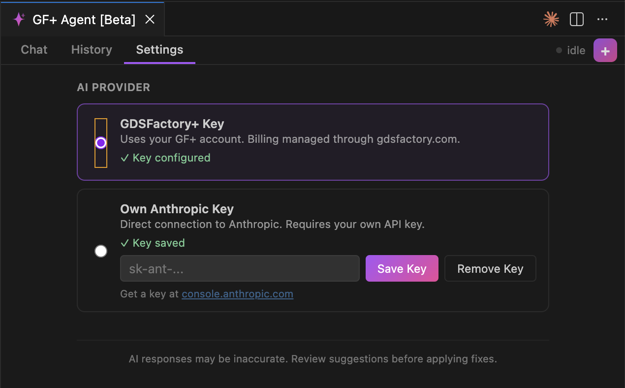 Settings tab