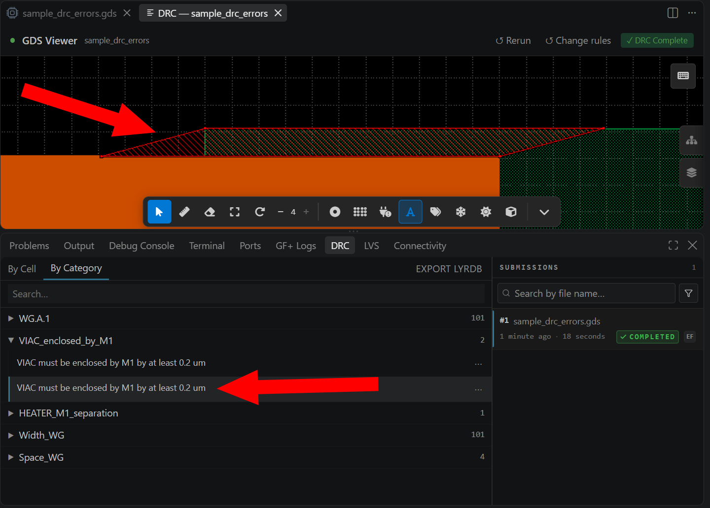 DRC error highlighted