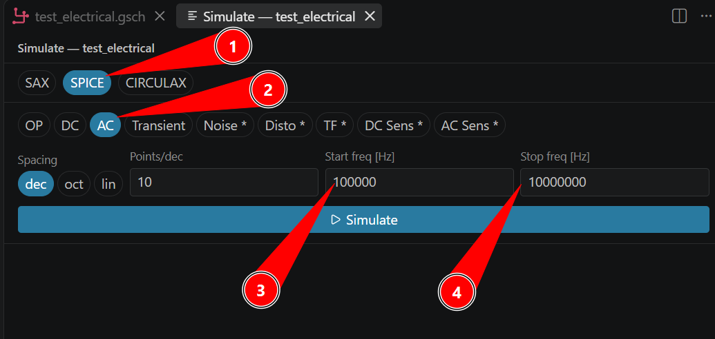 Electrical simulation parameters