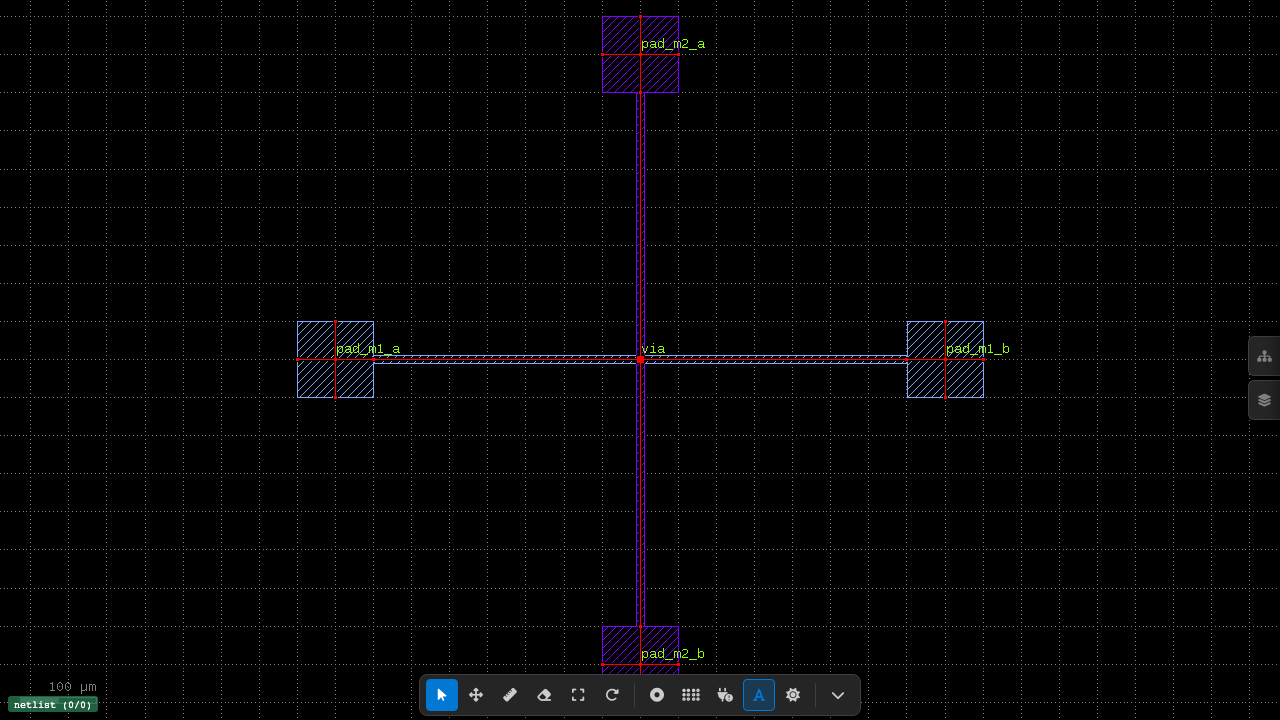 Cross-layer short — via connecting M1 and M2 pads creates a short between independent nets