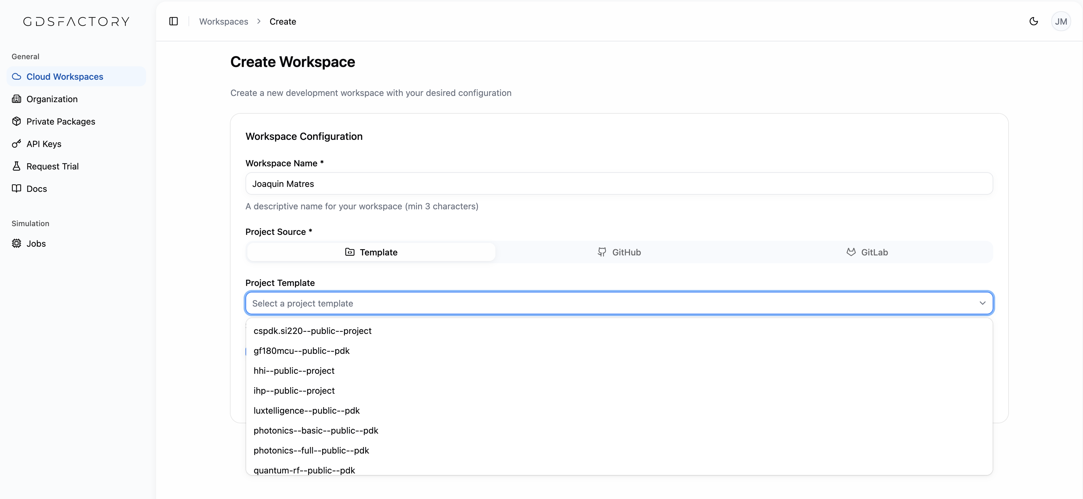 Workspace template
